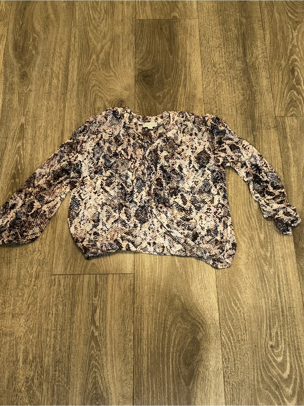 Veronica M Pink and Black Snake-Print V-Neck Blouse